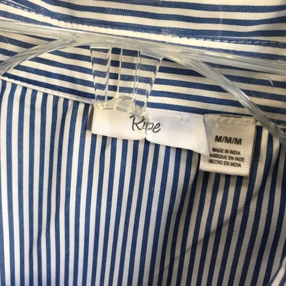 RIPE NEW Ruffle Striped Button Shirt Tunic Top Blouse Oversized Cotton Coastal M - Picture 8 of 16